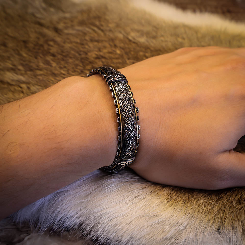 Golden Guardian Dragon Mammen Cuff Bangle - Stainless Steel