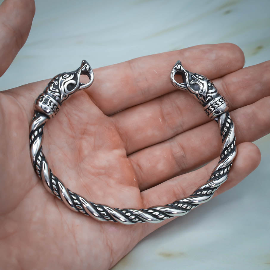Chained Fenrir Wolf Torc Bracelet - Stainless Steel