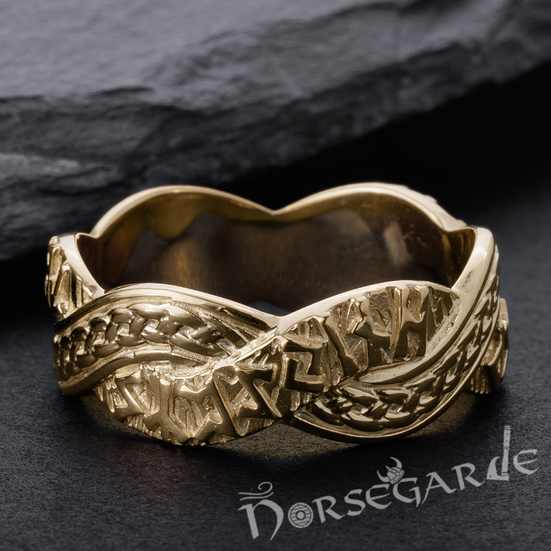 Handcrafted Twined Braid & Runes Band - Gold