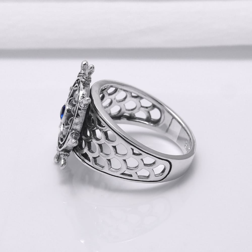 Handcrafted Lavish Ship's Wheel Ring - Sterling Silver