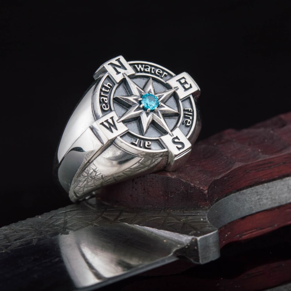 Handcrafted Elemental Compass Ring - Sterling Silver