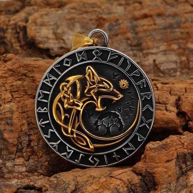 Fenrir Wolf Runic Pendant - Stainless Steel