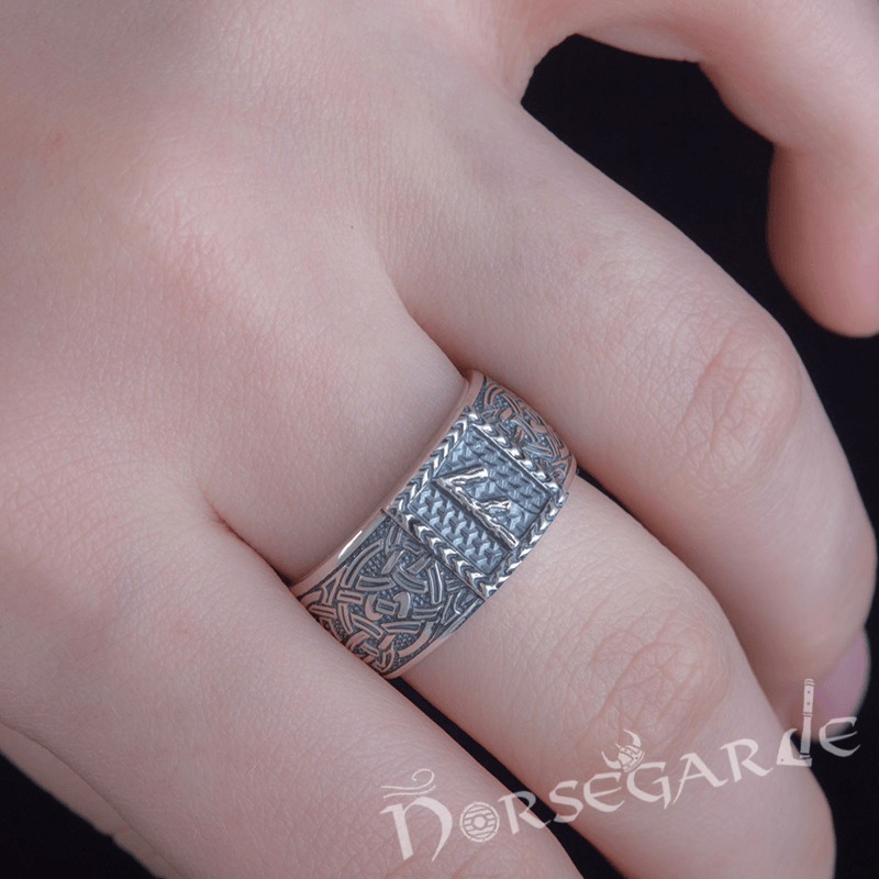 Handcrafted Ansuz Rune Borre Ornament Band - Sterling Silver