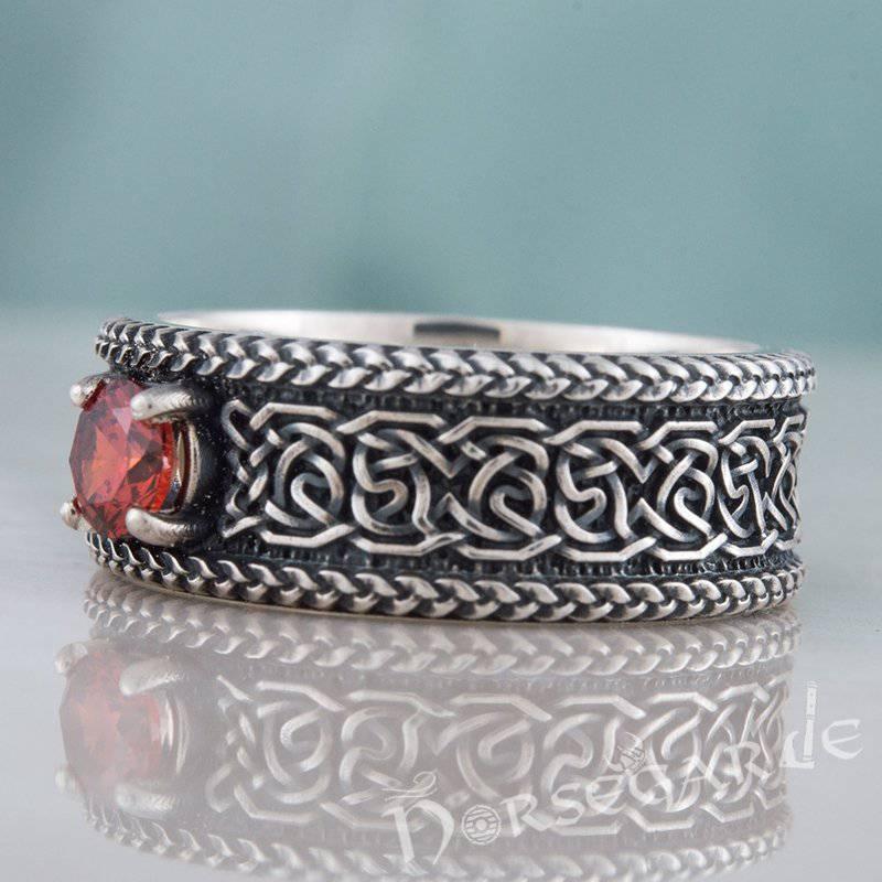 Handcrafted Celtic Pattern Band with Gem - Sterling Silver