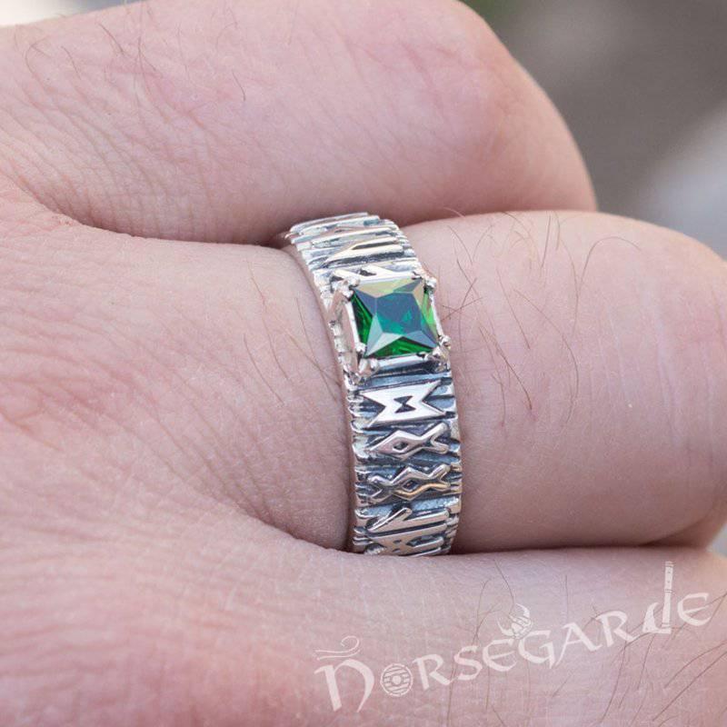 Handcrafted Gemmed Elder Futhark Band - Sterling Silver
