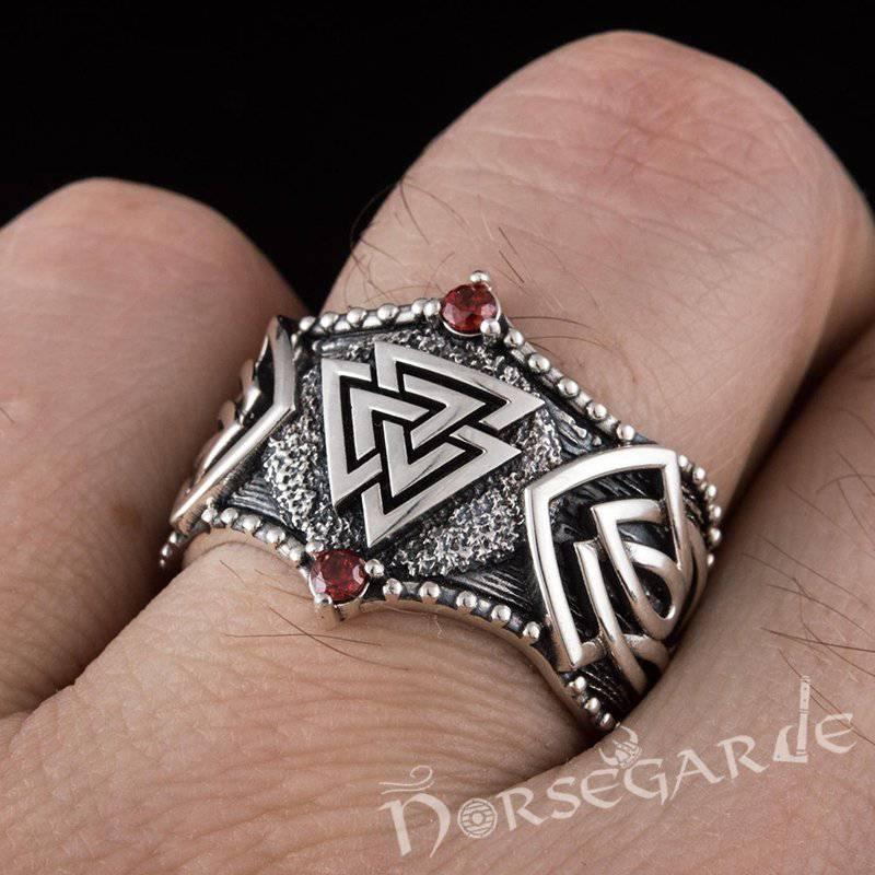 Handcrafted Gemmed Valknut Celtic Ring - Sterling Silver