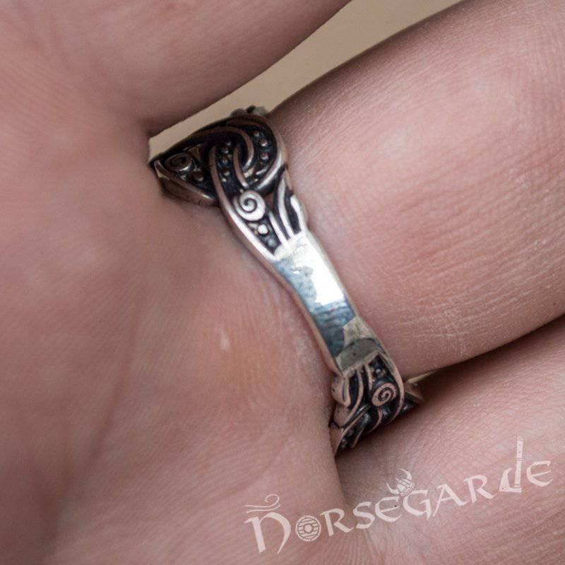 Handcrafted Horn Triskelion Jellinge Style Ring - Sterling Silver