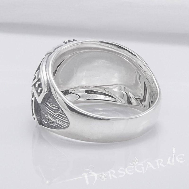 Handcrafted Lupine Helm of Awe Ring with Gem - Sterling Silver