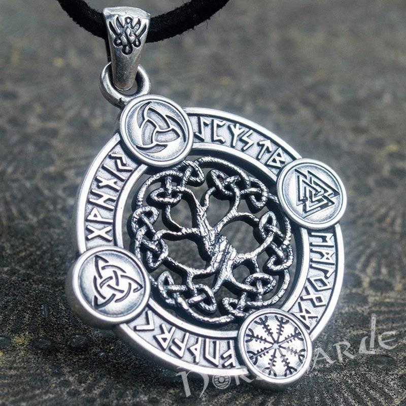 Handcrafted Rune Circle with Entwined Yggdrasil - Sterling Silver