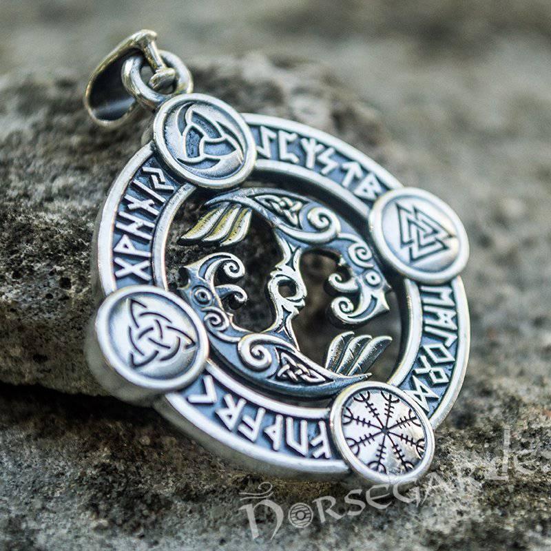 Handcrafted Rune Circle with Ravens - Sterling Silver