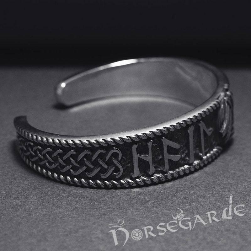 Handcrafted Runes and Valknut Arm Ring - Sterling Silver