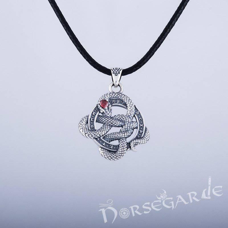 Handcrafted Runic Coiled Jormungandr Pendant - Sterling Silver