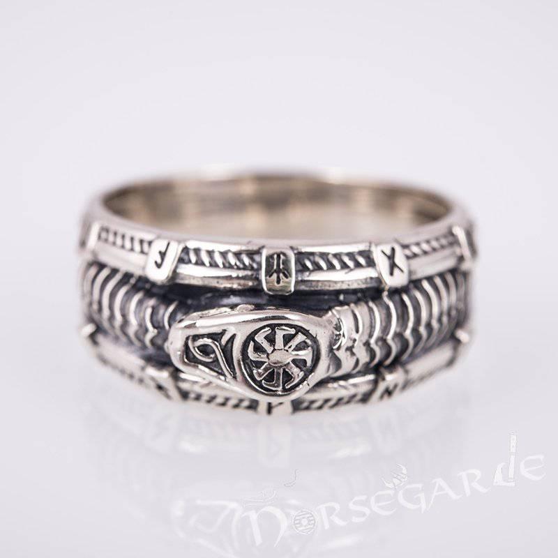 Handcrafted Runic Serpent Ouroboros Band - Sterling Silver