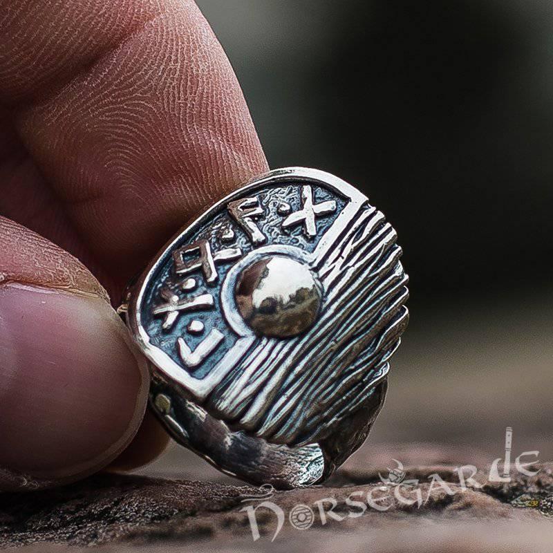 Handcrafted Runic Shield Signet Ring - Sterling Silver
