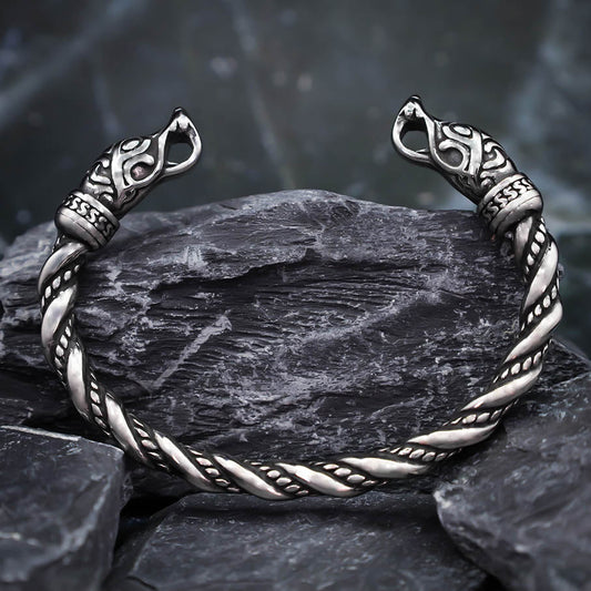Chained Fenrir Wolf Torc Bracelet - Stainless Steel