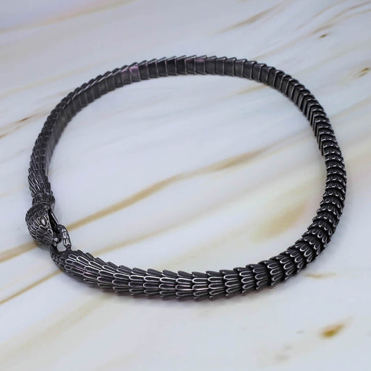 Rustic Jormungandr Serpent Necklace - Stainless Steel