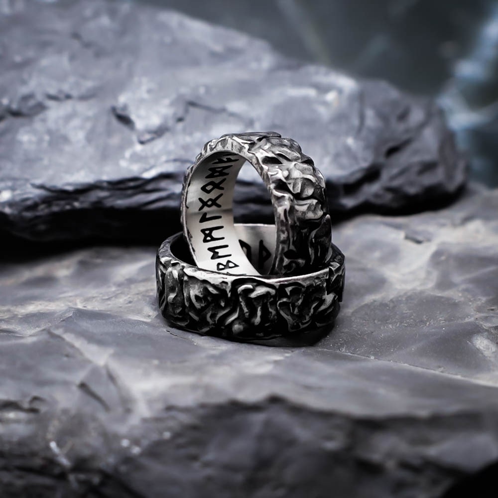 Runic Ancient Bark Ring - Stainless Steel