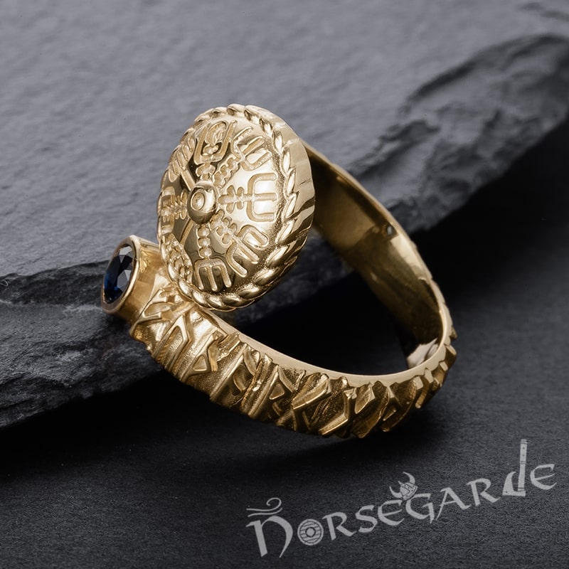 Handcrafted Vegvisir Ouroboros Band - Gold with Sapphire