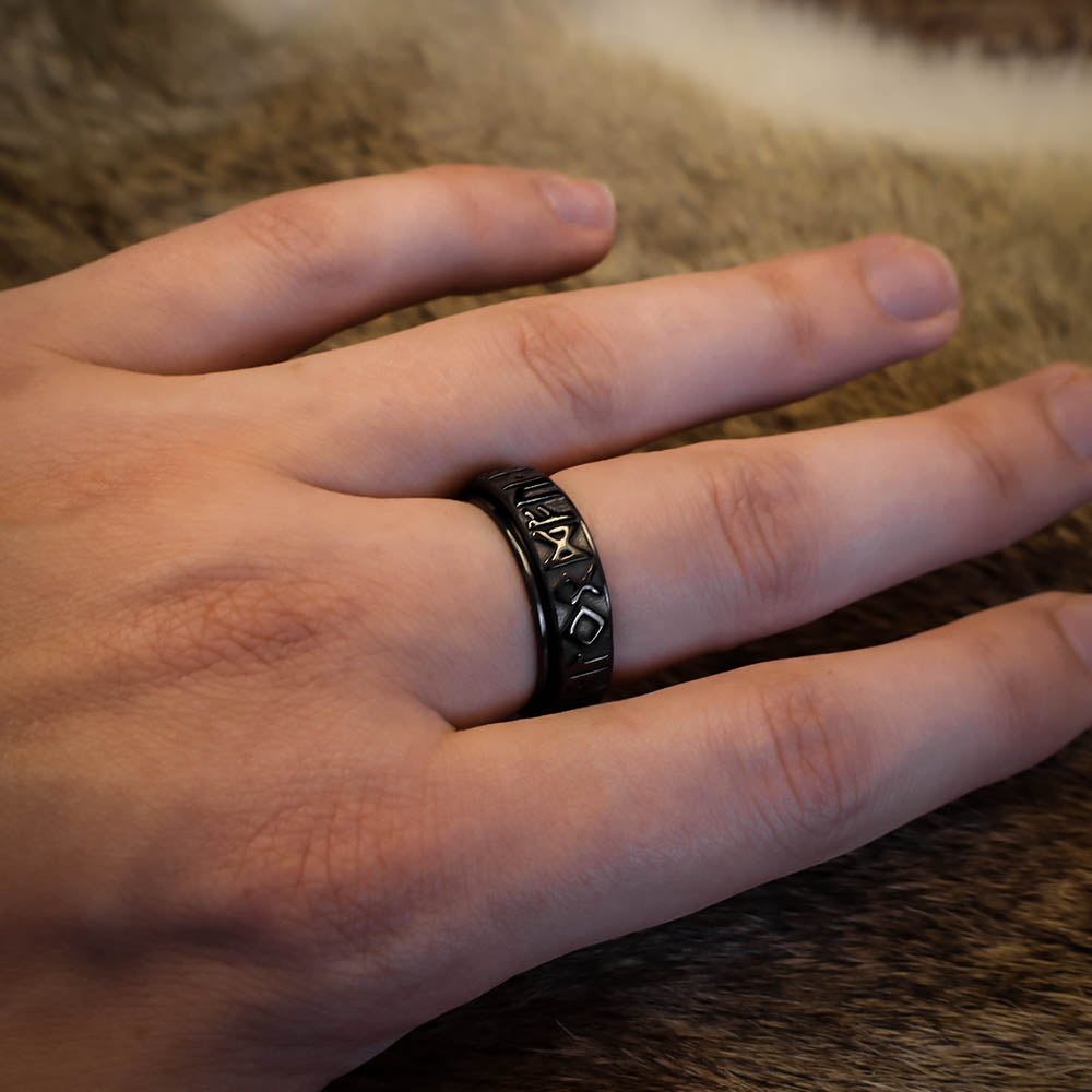 Black Rune Spinner Ring - Stainless Steel