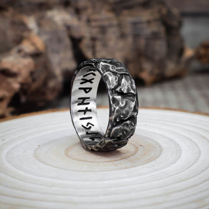 Runic Ancient Bark Ring - Stainless Steel