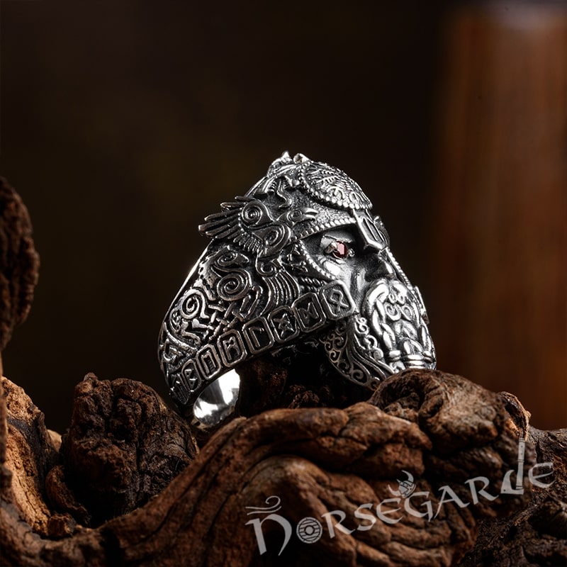 Handcrafted Odin the Allfather Ring - Sterling Silver