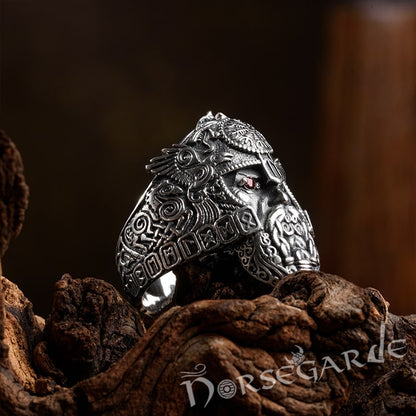 Handcrafted Odin the Allfather Ring - Sterling Silver