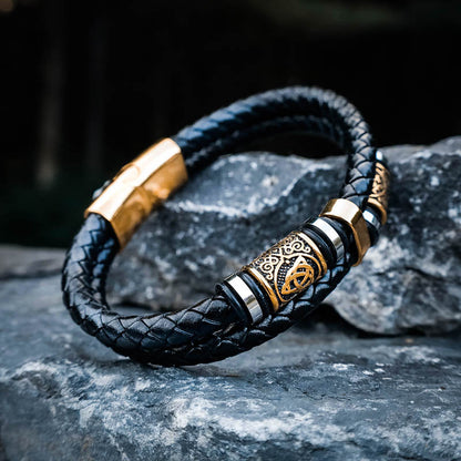 Viking Bead Dual Braid Leather Bracelet