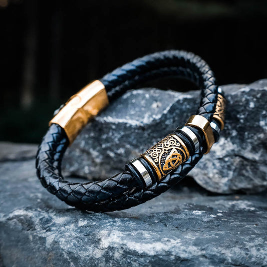 Viking Bead Dual Braid Leather Bracelet