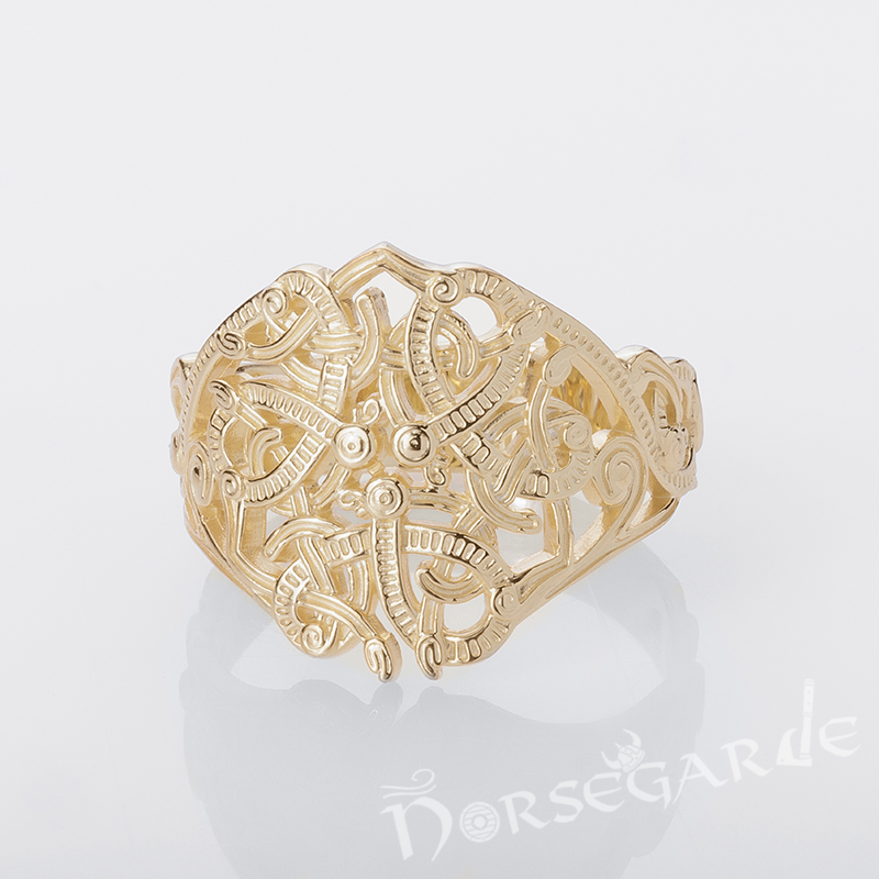 Handcrafted Urnes Art Ring - Gold