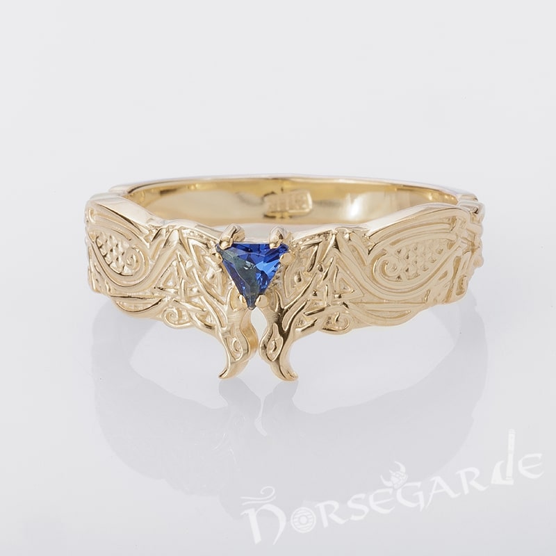 Handcrafted Celtic Ravens Gemmed Band - Gold with Gem
