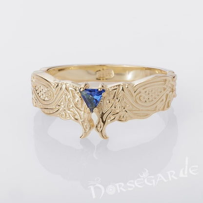 Handcrafted Celtic Ravens Gemmed Band - Gold with Gem