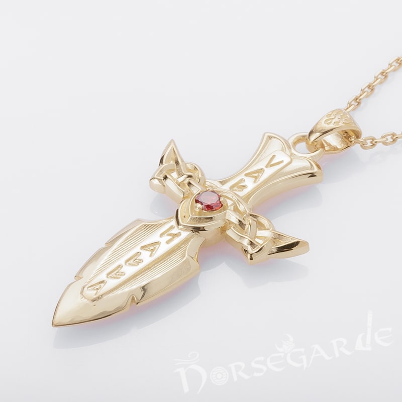 Handcrafted Valhalla Dagger Pendant - Gold with Ruby