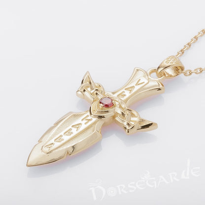 Handcrafted Valhalla Dagger Pendant - Gold with Ruby