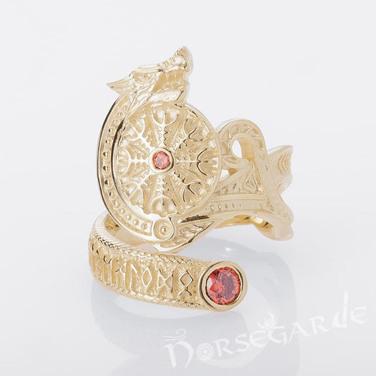 Handcrafted Helm of Awe Coiled Serpent Band - Gold with Ruby