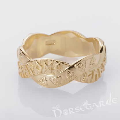 Handcrafted Twined Celtic Runes Band - Gold