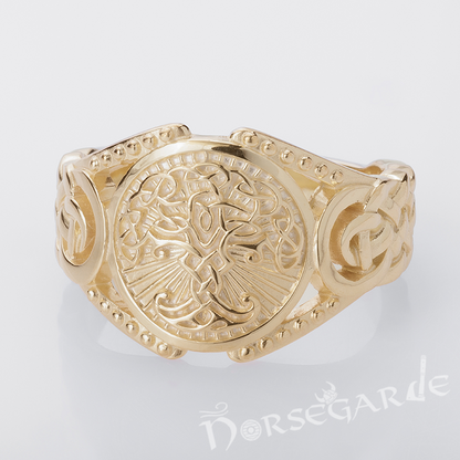 Handcrafted Yggdrasil Braid Ornament Ring - Gold