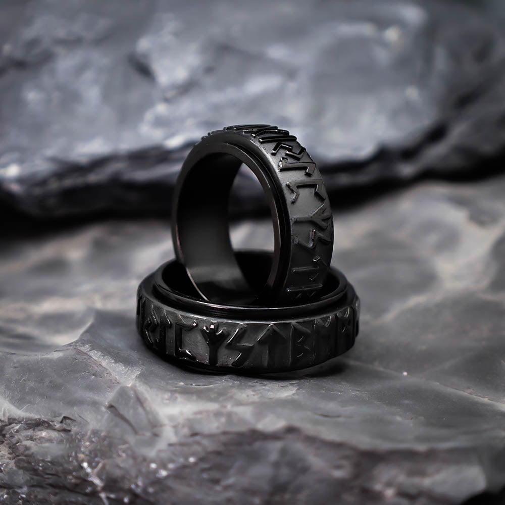 Black Rune Spinner Ring - Stainless Steel