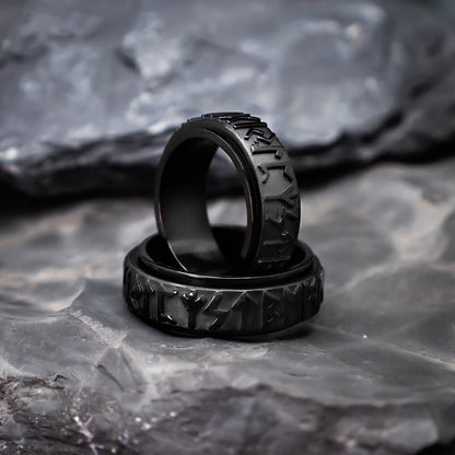 Black Rune Spinner Ring - Stainless Steel