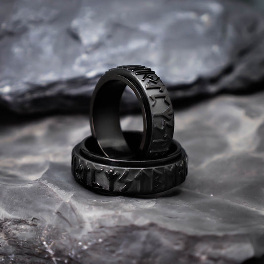 Black Rune Spinner Ring - Stainless Steel