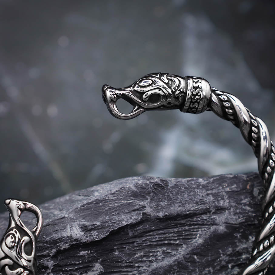 Chained Fenrir Wolf Torc Bracelet - Stainless Steel