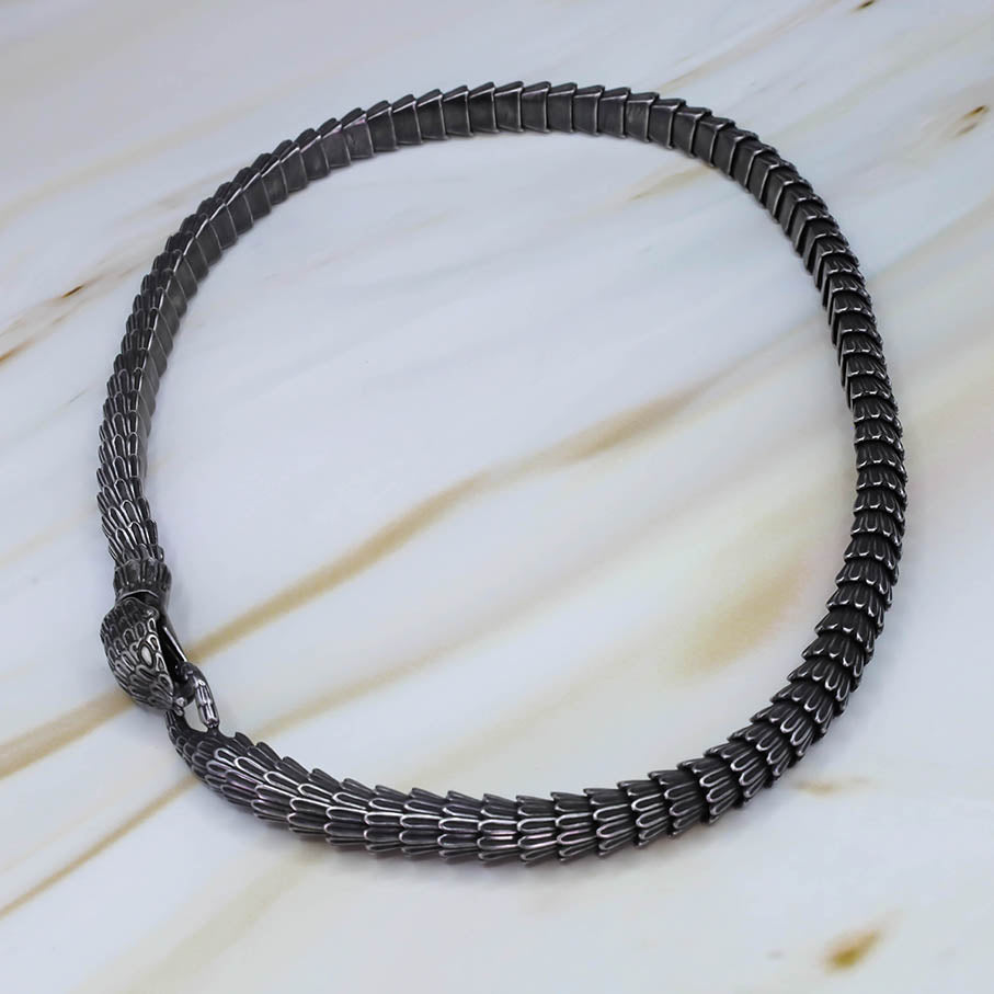 Rustic Jormungandr Serpent Necklace - Stainless Steel