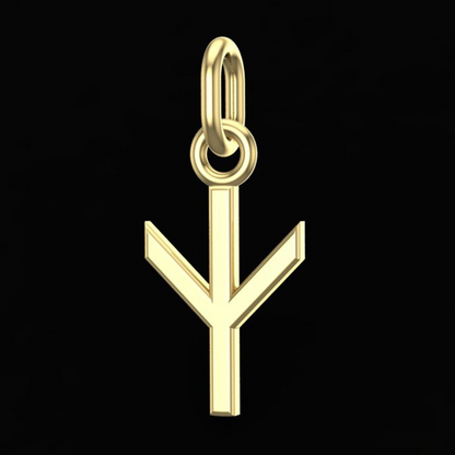 Handcrafted Miniature Algiz Pendant - Gold