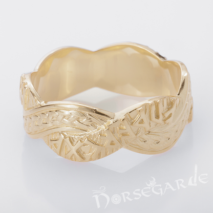 Handcrafted Twined Braid & Runes Band - Gold