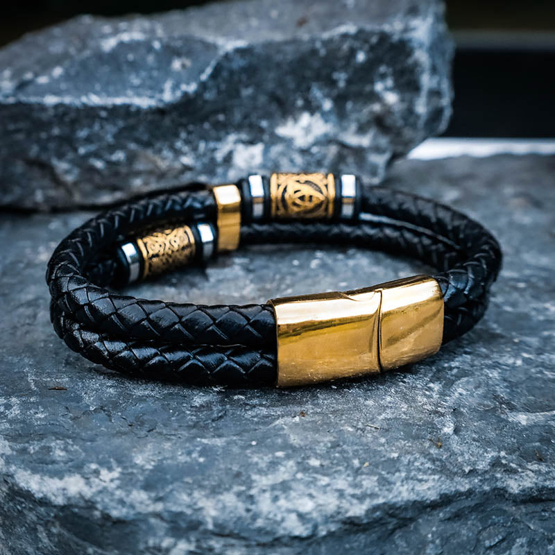Viking Bead Dual Braid Leather Bracelet