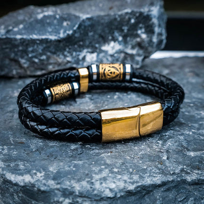 Viking Bead Dual Braid Leather Bracelet