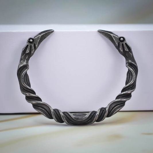 Rustic Raven Head Torc Bracelet - Stainless Steel