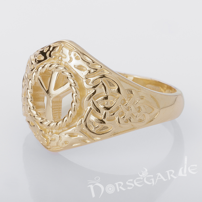 Handcrafted Celtic Algiz Ring - Gold