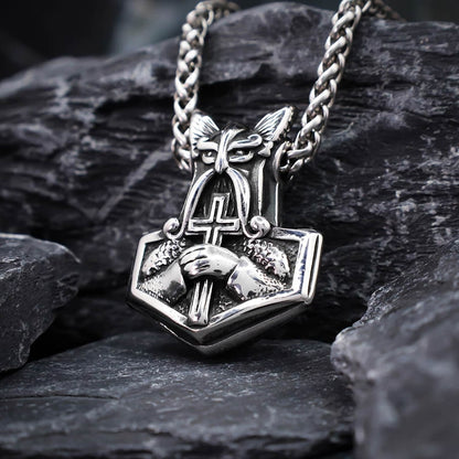 Odin and Cross Mjolnir - Stainless Steel