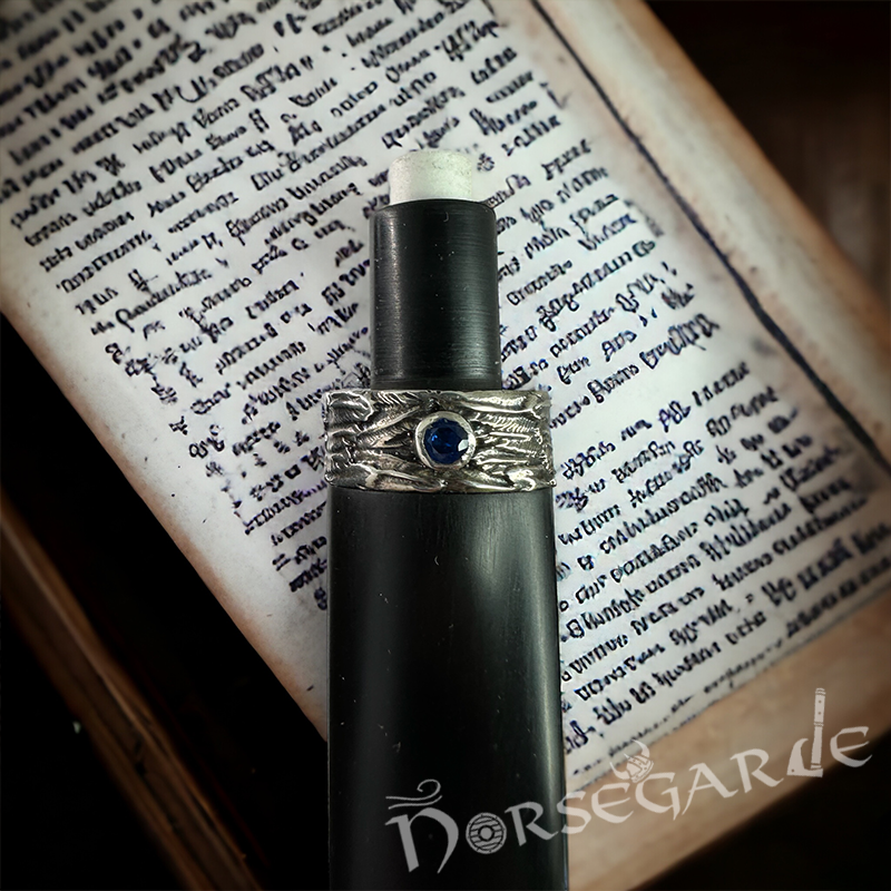 Handcarved Raven Smoking Pipe with Silver Inlay and Stand - Ebony