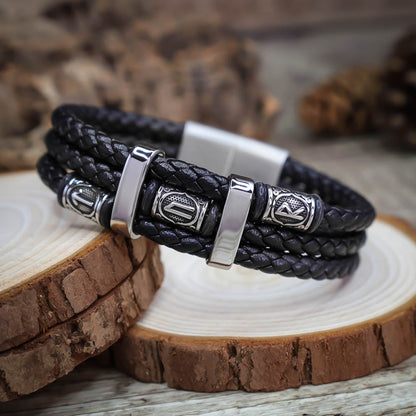 Tyr Bead Triple Band Leather Bracelet